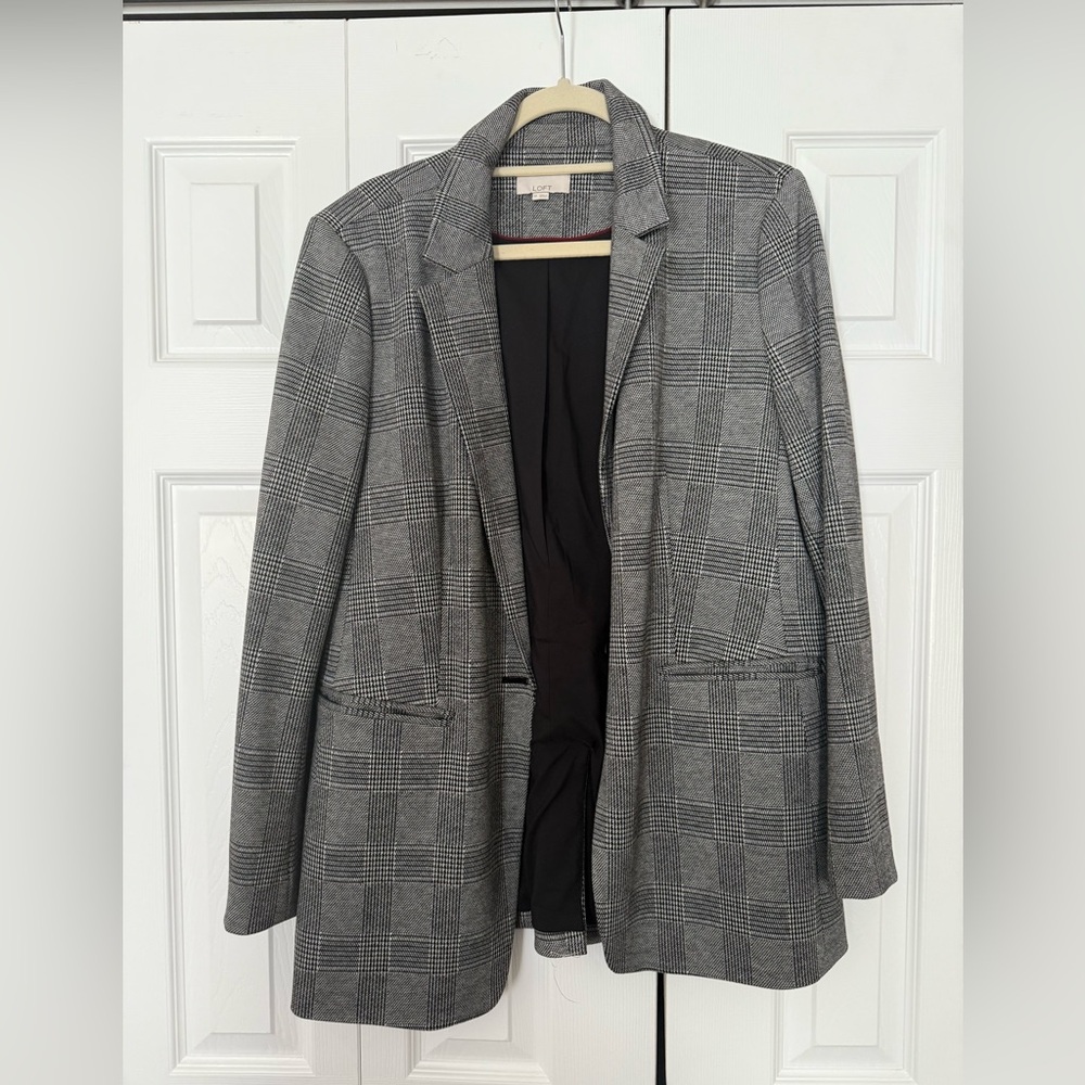 LOFT Black Checkered Blazer, Size 14